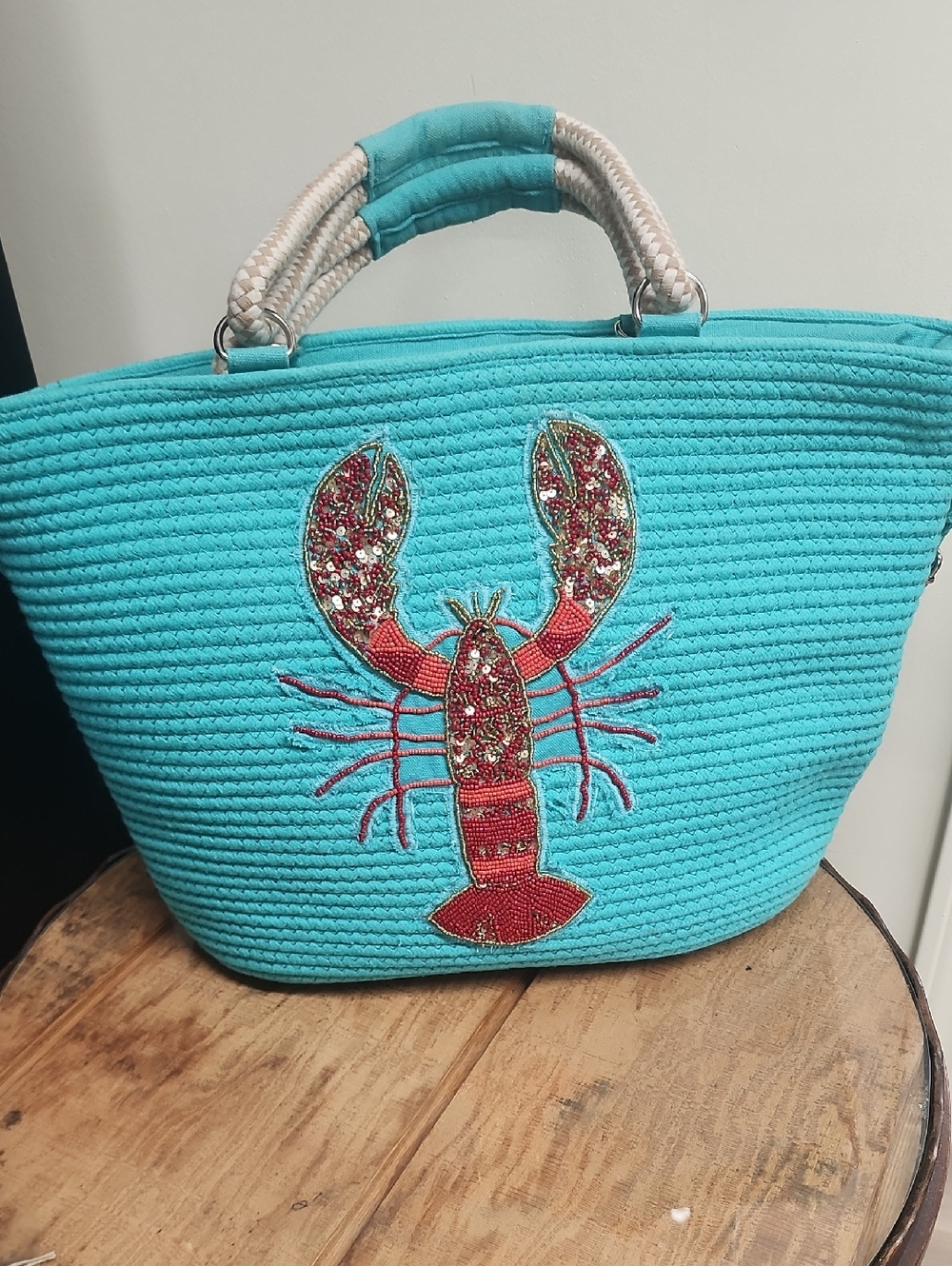 America And Beyond Turquoise Lobster Embellished Women's Tote Bag